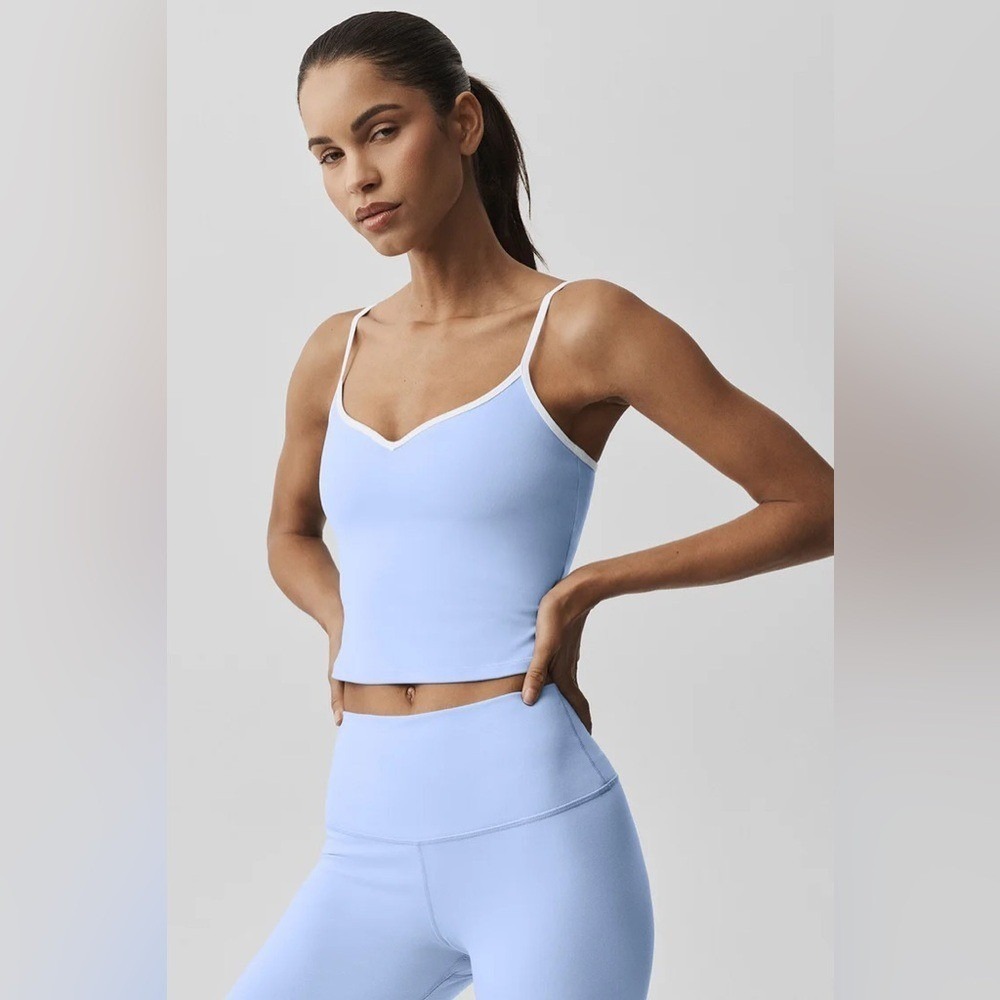 Alo Yoga Airbrush Refined Bra Tank Light Provence Blue/White M - Picture 3 of 16